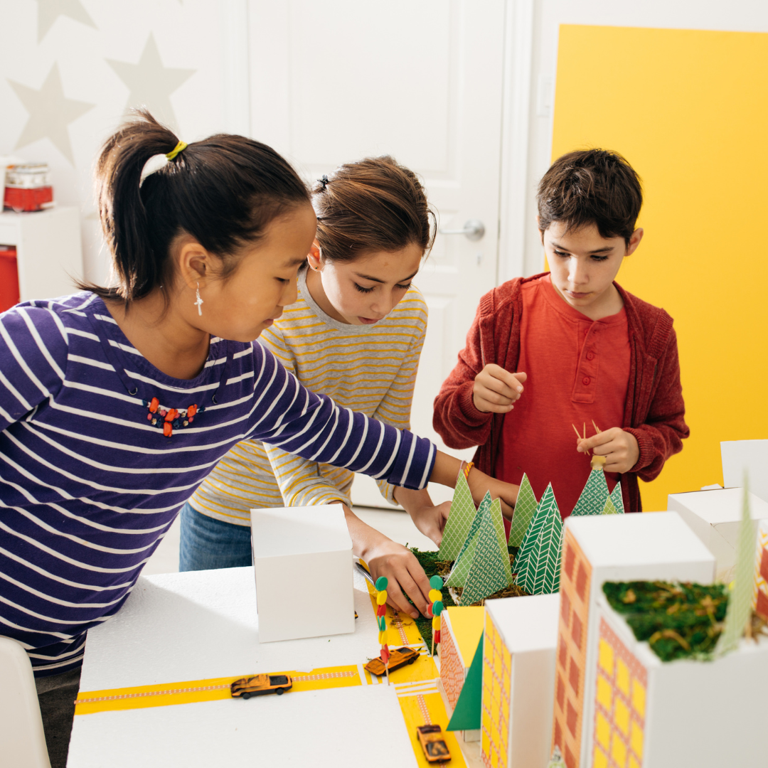 School age kids doing activities indoors