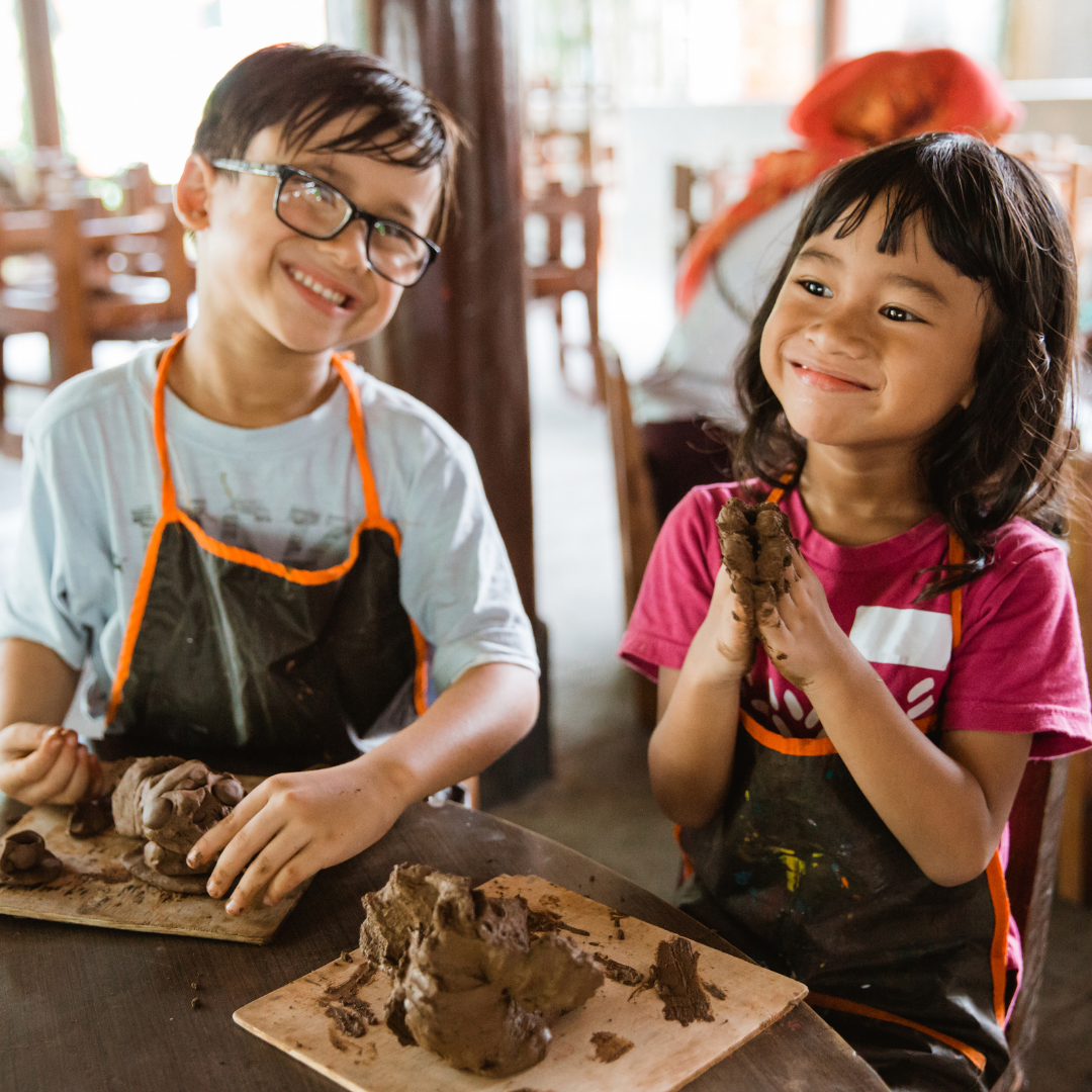 Kids making clay art