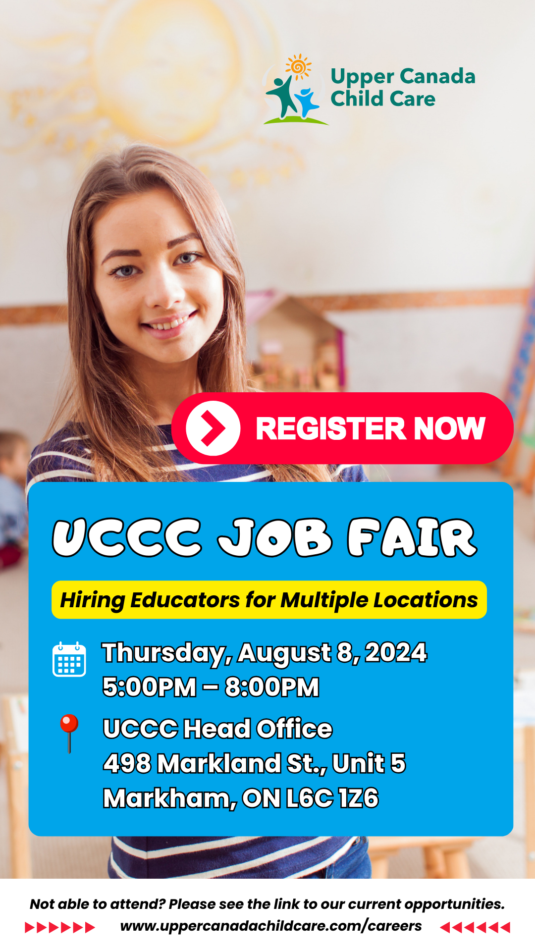 Female ECE worker promoting ECE ECA job fair at Upper Canada Child Care