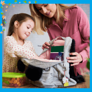 Back to school prep - Child and parent packing backpack