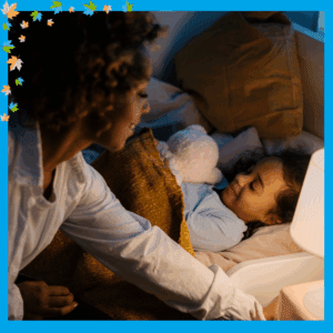 Back to school prep - Parent putting child to sleep 