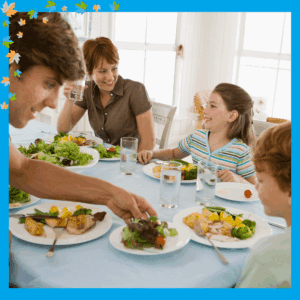 Back to school prep - Family eating a meal together